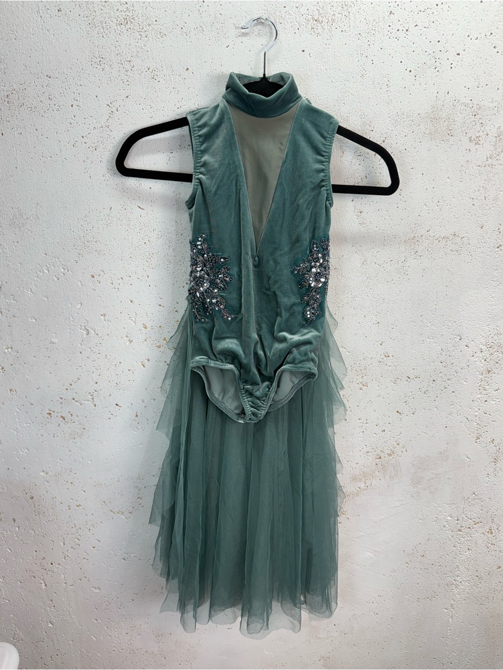 Weissman Elite Velvet Tulle Back Panel Dance Leotard NEW Green Intermediate Size - Picture 8 of 9